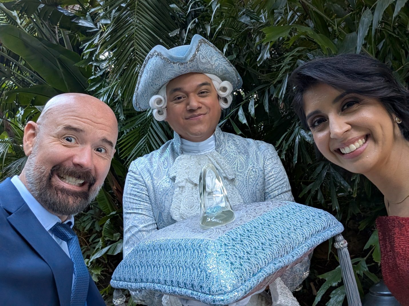 Selfie with a glass slipper display.