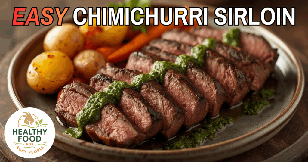easy sirloin with chimichurri and roasted veggies