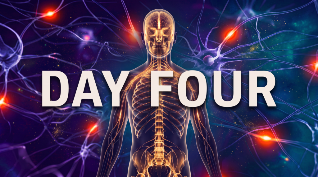 A dark nervous system illustration with the words Day Four.