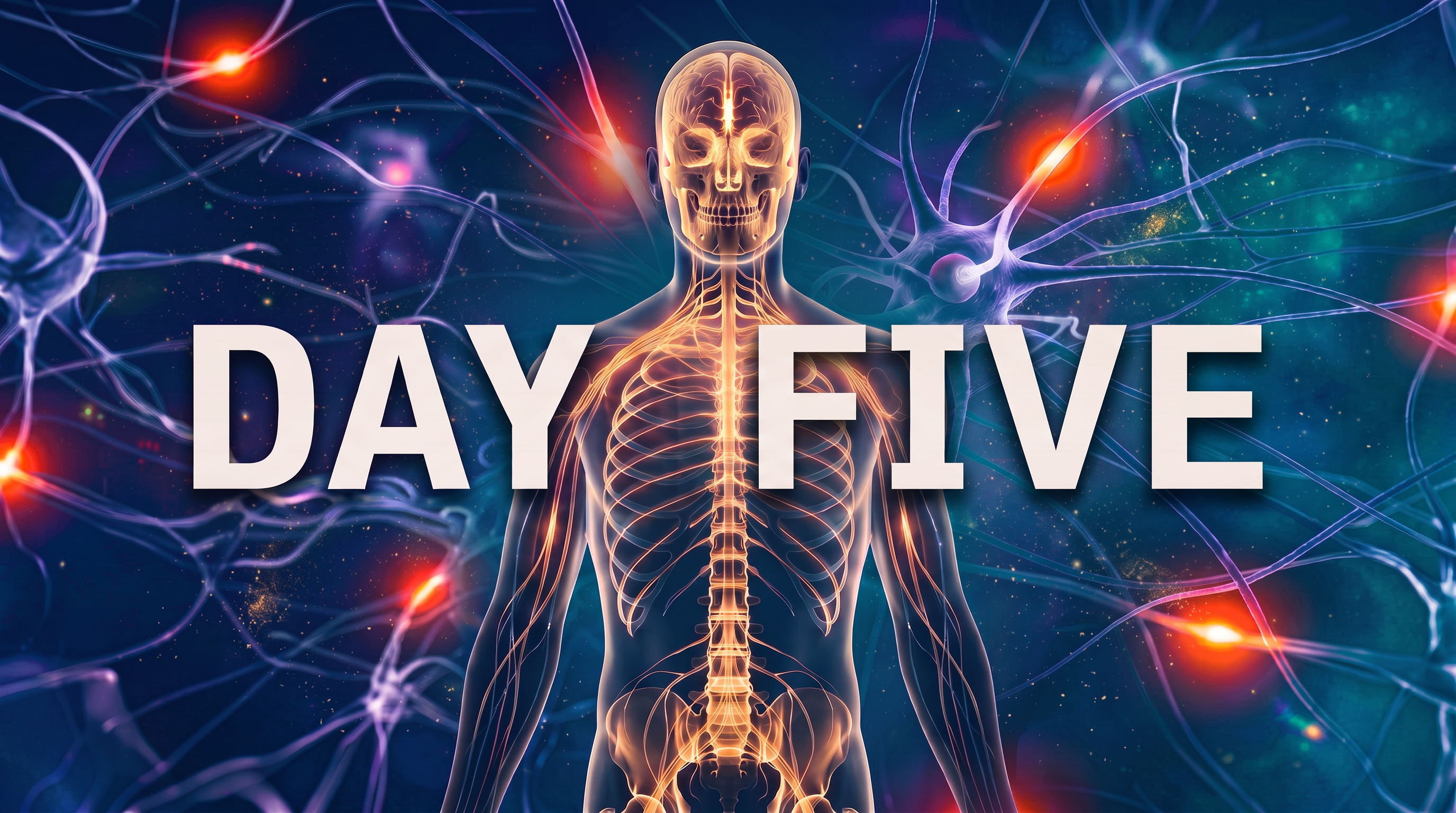 A dark nervous system illustration with the words Day Five.